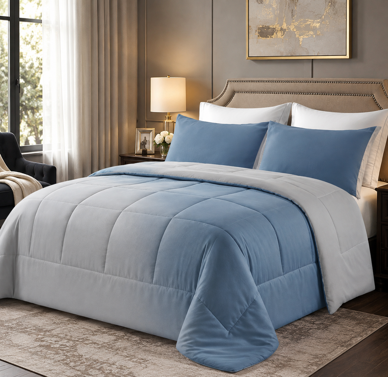 Luxury Reversible Comforter Set – King Size | 3-Piece Bedding Collection