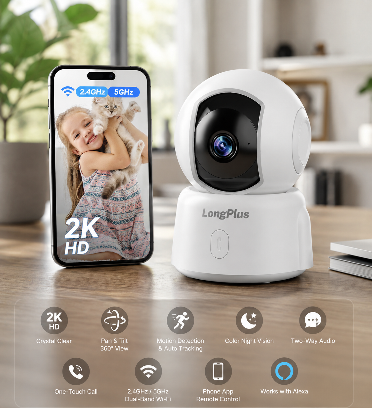 LongPlus® 2K Smart Indoor Security Camera